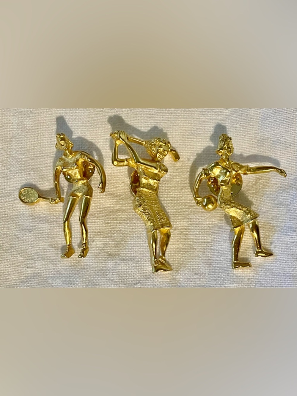 VTG 3 JJ Jonette Jewelry Woman TENNIS GOLF BOWLING Gold Tone Brooch Pin EUC